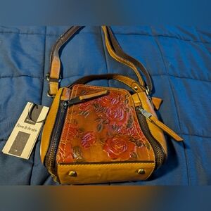 Brenice Leather Purse Shoulder Bag Handbag Rose Embossed Crossbody Purse